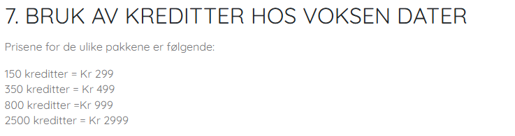 voksendater pris