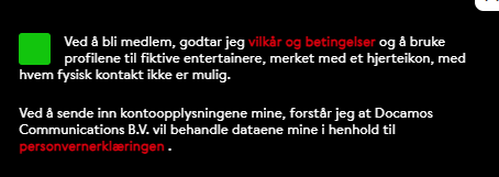 Her en liten tilståelse i bunnteksten med de falske profilene.