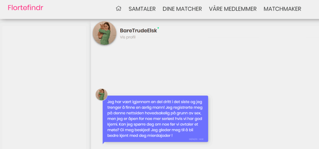 meldingen vi fikk i løpet av sekunder etter registreringen.