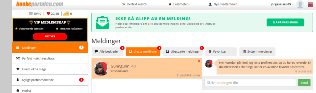 Så snart vi har registrert oss, kommer de første meldingene.