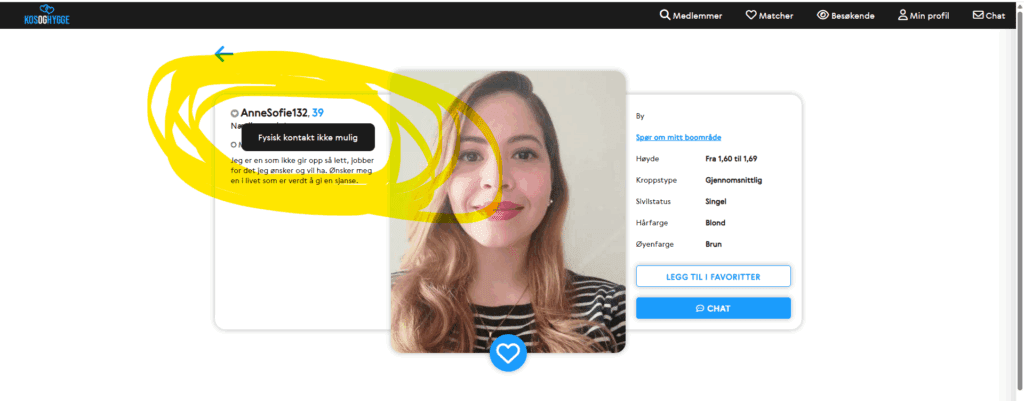 Her har vi en tydelig falsk profil, bare ved å klikke på hjertet bekjenner de det.