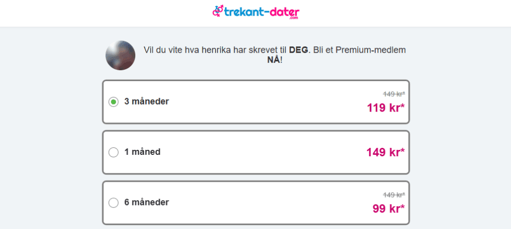 Trekant-Dater.com pris