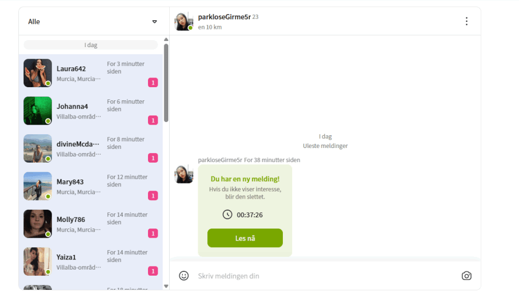 Disse meldingene og likes mottar vi på mindre enn 5 minutter etter registrering.
