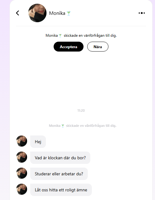 på bare to minutter mottok vi 3 meldinger, og uten å legge inn et profilbilde eller bekreftende e-post.