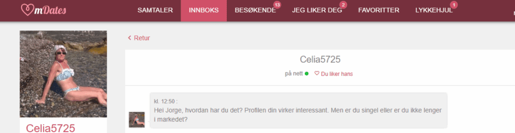 en vakker melding vi mottok uten å legge ut profilbilde